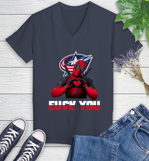 NHL Columbus Blue Jackets Deadpool Love You Fuck You Hockey Sports Women's V-Neck T-Shirt 12