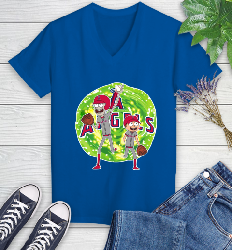 MLB Los Angeles Angels Rick And Morty Baseball Sports Women's V-Neck T-Shirt 10