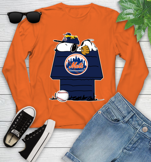 MLB New York Mets Snoopy Woodstock The Peanuts Movie Baseball T Shirt Youth Long Sleeve 4