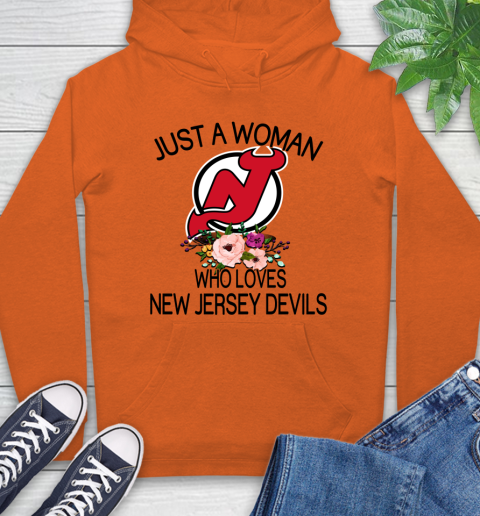 NHL Just A Woman Who Loves New Jersey Devils Hockey Sports Hoodie 3