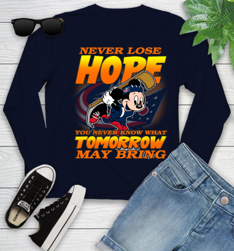 Columbus Blue Jackets NHL Hockey ootball Mickey Disney Never Lose Hope Youth Long Sleeve 2