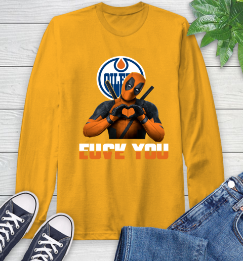 NHL Edmonton Oilers Deadpool Love You Fuck You Hockey Sports Long Sleeve T-Shirt 2