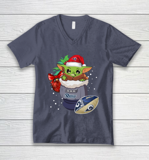 Los Angeles Rams Christmas Baby Yoda Star Wars Funny Happy NFL V-Neck T-Shirt 8