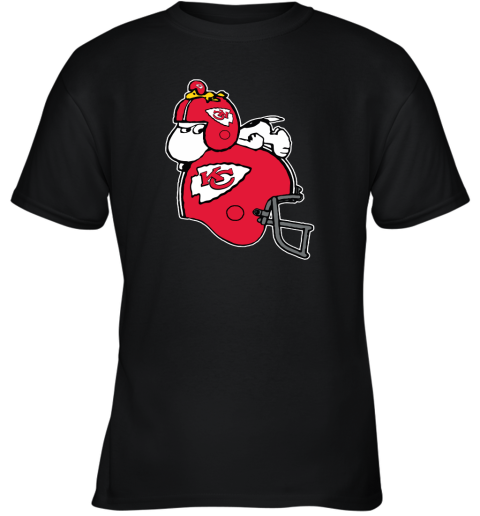 Snoopy And Woodstock Resting On Kansas City Chiefs Helmet Youth T-Shirt