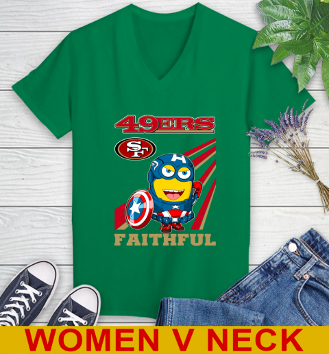 NFL Football San Francisco 49ers Captain America Marvel Avengers Minion Faithful Shirt Women's V-Neck T-Shirt 5