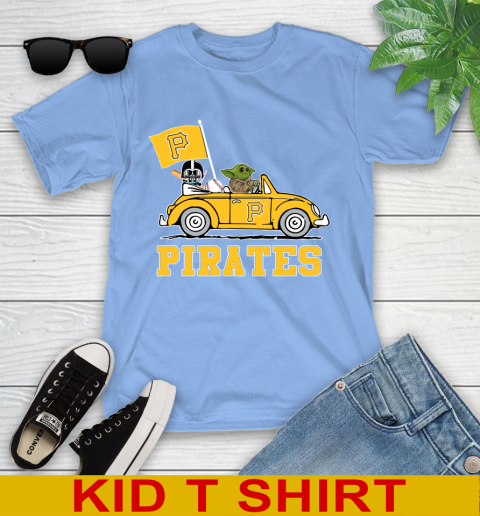 MLB Baseball Pittsburgh Pirates Darth Vader Baby Yoda Driving Star Wars Shirt Youth T-Shirt 11