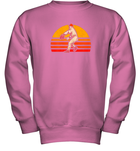 wdkg retro vintage baseball pitcher gift baseball lover youth sweatshirt 47 front safety pink