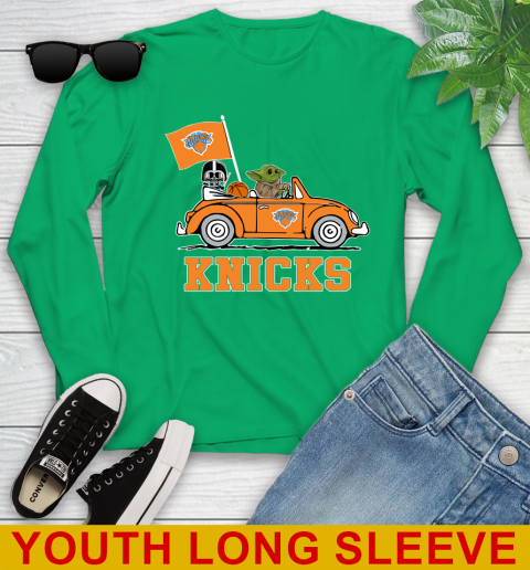 NBA Basketball New York Knicks Darth Vader Baby Yoda Driving Star Wars Shirt Youth Long Sleeve 7