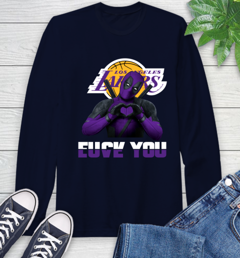 NBA Los Angeles Lakers Deadpool Love You Fuck You Basketball Long Sleeve T-Shirt 3