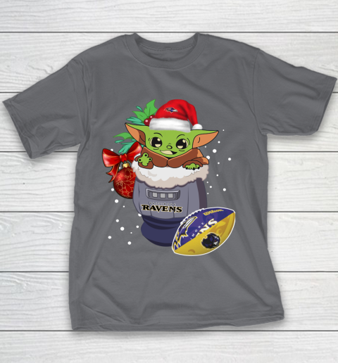 Baltimore Ravens Christmas Baby Yoda Star Wars Funny Happy NFL Youth T-Shirt 7