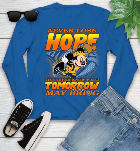 Nashville Predators NHL Hockey ootball Mickey Disney Never Lose Hope Youth Long Sleeve 10