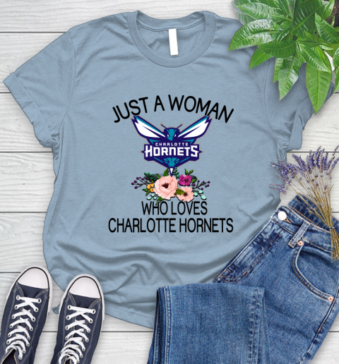 NBA Just A Woman Who Loves Charlotte Hornets Basketball Sports Women's T-Shirt 6