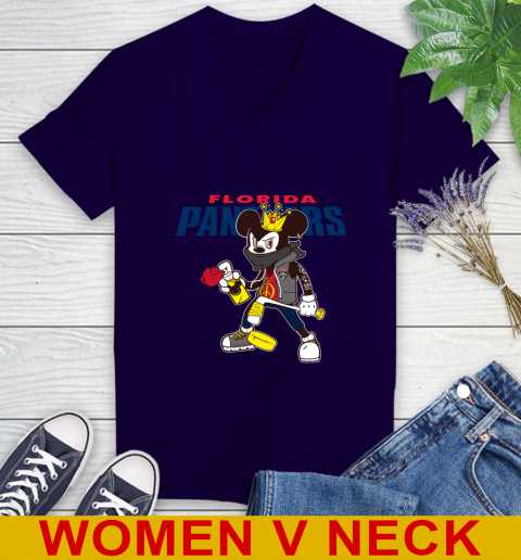 Florida Panthers NHL Hockey Mickey Peace Sign Sports Women's V-Neck T-Shirt 4