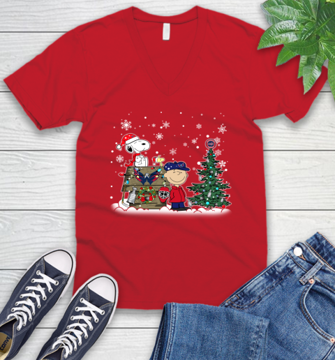 NHL Washington Capitals Snoopy Charlie Brown Woodstock Christmas Stanley Cup Hockey V-Neck T-Shirt 6