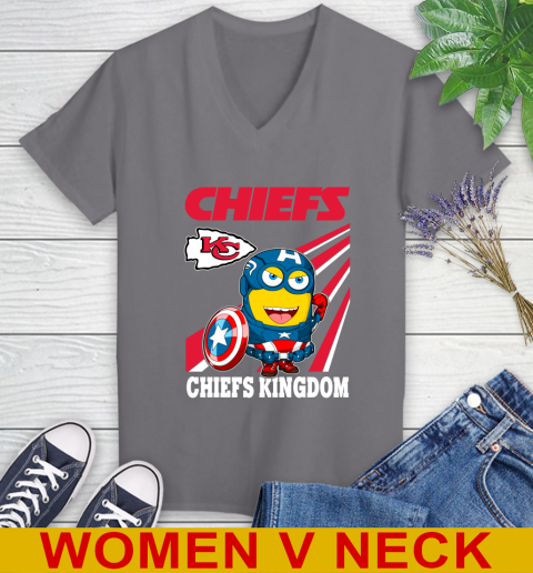 NFL Football Kansas City Chiefs Captain America Marvel Avengers Minion Shirt Women's V-Neck T-Shirt 11