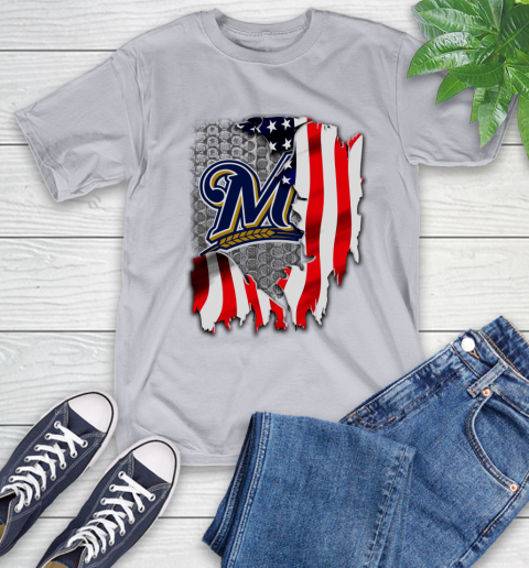 Milwaukee Brewers MLB Baseball American Flag T-Shirt 6