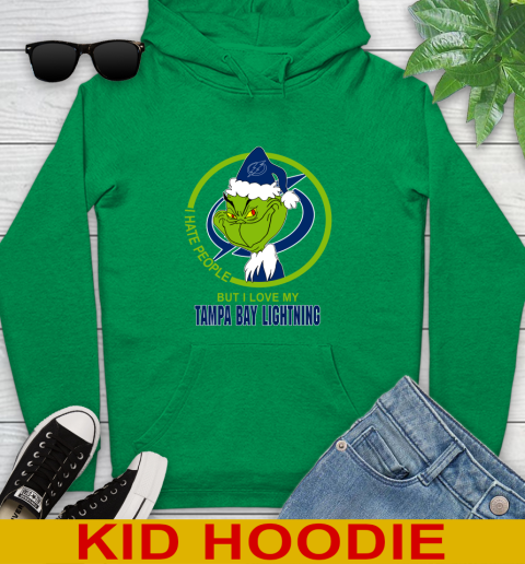Tampa Bay Lightning NHL Christmas Grinch I Hate People But I Love My Favorite Hockey Team Youth Hoodie 8