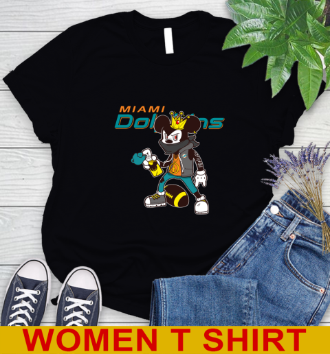 Miami Dolphins NFL Football Mickey Peace Sign Sports Women's T-Shirt 2
