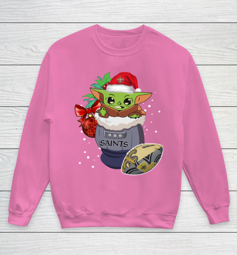 New Orleans Saints Christmas Baby Yoda Star Wars Funny Happy NFL Youth Sweatshirt 7