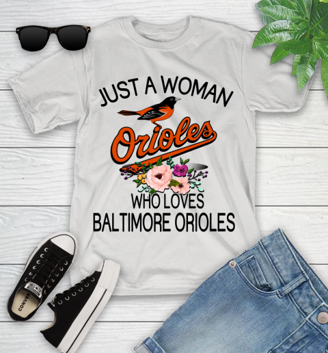 MLB Just A Woman Who Loves Baltimore Orioles Baseball Sports Youth T-Shirt