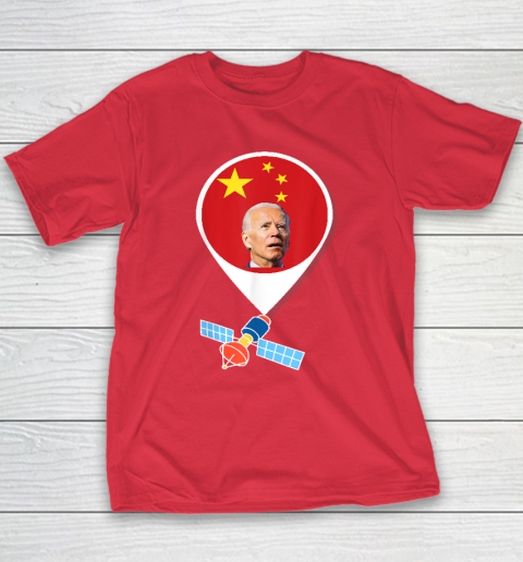 Chinese Spy Balloon Funny Surveillance Joe Biden China Flag Youth T-Shirt 7