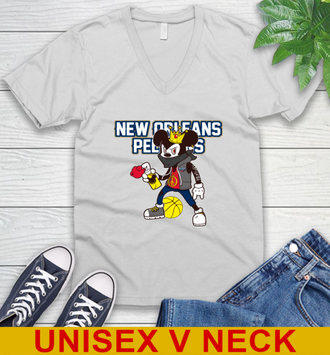 New Orleans Pelicans NBA Basketball Mickey Peace Sign Sports V-Neck T-Shirt