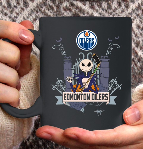 NHL Edmonton Oilers Hockey Jack Skellington Halloween Ceramic Mug 11oz