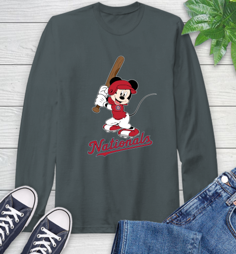 MLB Baseball Washington Nationals Cheerful Mickey Mouse Shirt Long Sleeve T-Shirt 7
