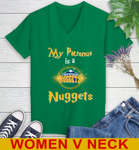 NBA Basketball Harry Potter My Patronus Is A Denver Nuggets Women's V-Neck T-Shirt 5