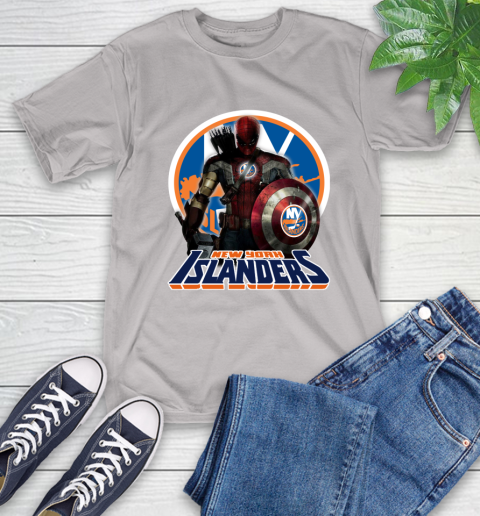 NHL Captain America Thor Spider Man Hawkeye Avengers Endgame Hockey New York Islanders T-Shirt 12