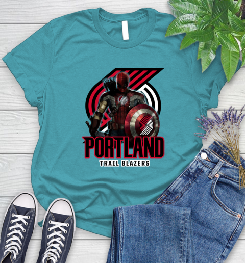 Portland Trail Blazers NBA Basketball Captain America Thor Spider Man Hawkeye Avengers Women's T-Shirt 12