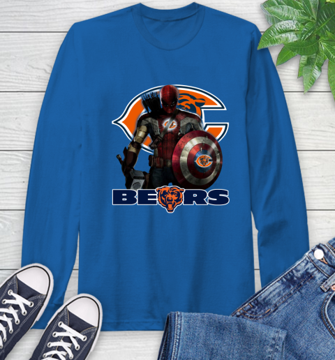 NFL Captain America Thor Spider Man Hawkeye Avengers Endgame Football Chicago Bears Long Sleeve T-Shirt 9