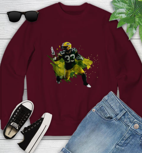 Aaron Jones Running Green Bay Packers Youth Sweatshirt 4