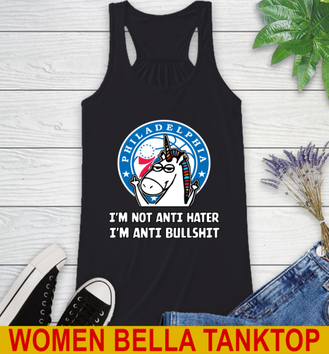 Philadelphia 76ers NBA Basketball Unicorn I'm Not Anti Hater I'm Anti Bullshit Racerback Tank 2