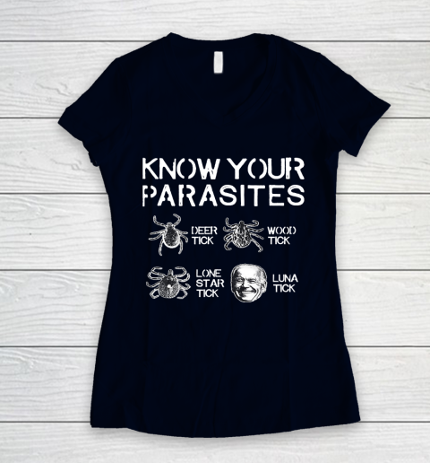 Know Your Parasites Funny Joe Biden Luna Tick Women's V-Neck T-Shirt 2