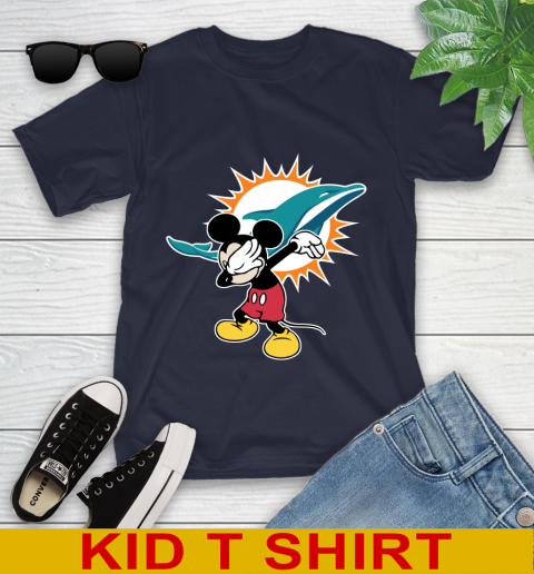 Miami Dolphins NFL Football Dabbing Mickey Disney Sports Youth T-Shirt 3
