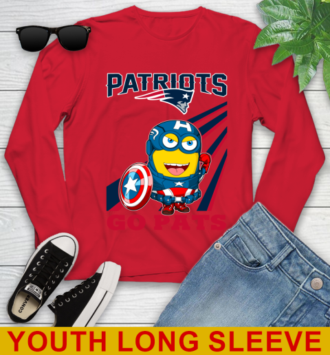 NFL Football New England Patriots Captain America Marvel Avengers Minion Shirt Youth Long Sleeve 11