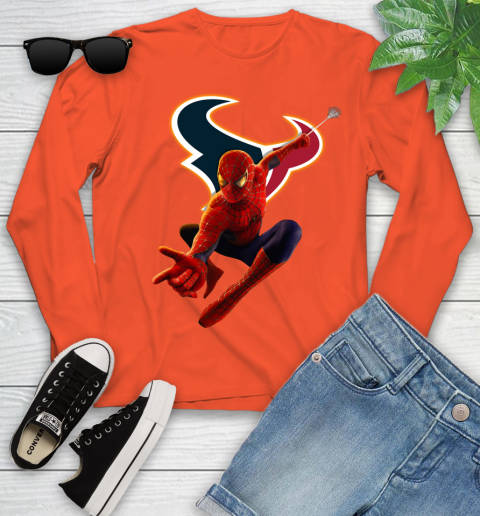 NFL Spider Man Avengers Endgame Football Houston Texans Youth Long Sleeve 5 NFL Spider Man Avengers Endgame Football Houston Texans Youth Long Sleeve - Image 5