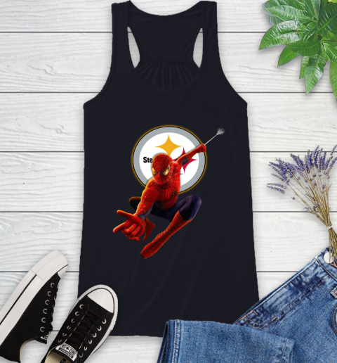 NFL Spider Man Avengers Endgame Football Pittsburgh Steelers Racerback Tank 10