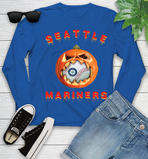 MLB Seattle Mariners Halloween Pumpkin Baseball Sports Youth Long Sleeve 9