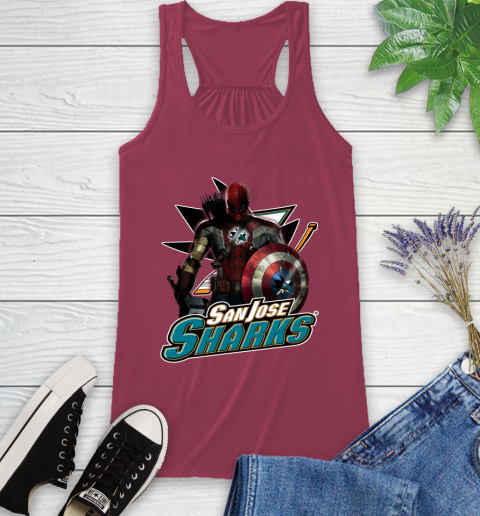NHL Captain America Thor Spider Man Hawkeye Avengers Endgame Hockey San Jose Sharks Racerback Tank 8