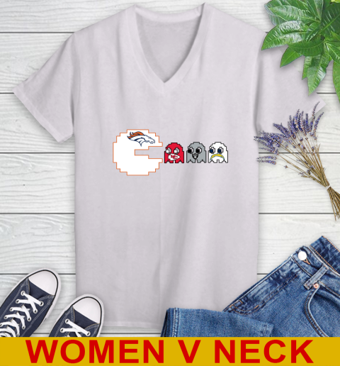 Denver Broncos NFL Football Pac Man Champion Women's V-Neck T-Shirt
