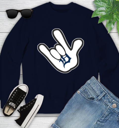 Detroit Tigers MLB Baseball Mickey Rock Hand Disney Youth Sweatshirt 3