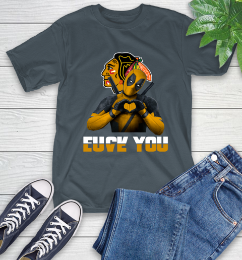 NHL Chicago Blackhawks Deadpool Love You Fuck You Hockey Sports T-Shirt 10