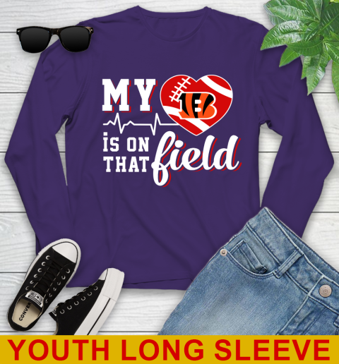 NFL My Heart Is On That Field Football Sports Cincinnati Bengals Youth Long Sleeve 4