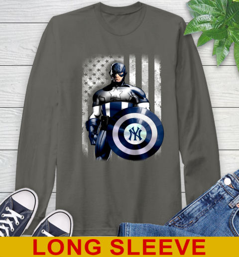 New York Yankees MLB Baseball Captain America Marvel Avengers American Flag Shirt Long Sleeve T-Shirt 10