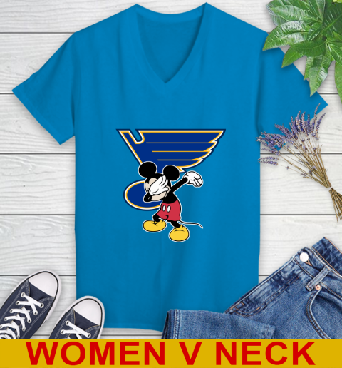 St.Louis Blues NHL Hockey Dabbing Mickey Disney Sports Women's V-Neck T-Shirt 8