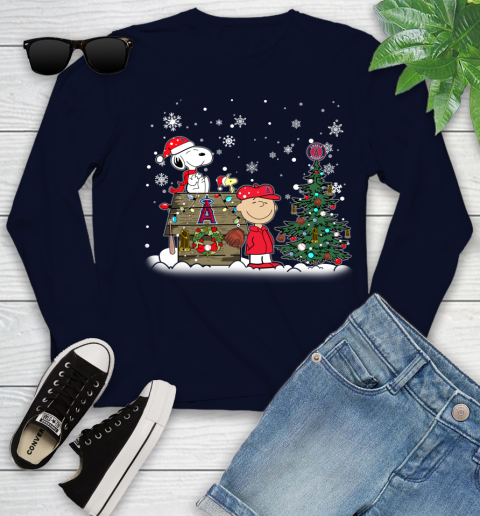 MLB Los Angeles Angels Snoopy Charlie Brown Christmas Baseball Commissioner's Trophy Youth Long Sleeve 2
