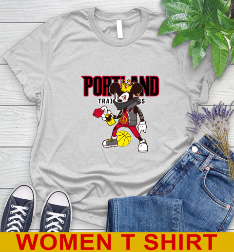 Portland Trail Blazers NBA Basketball Mickey Peace Sign Sports Women's T-Shirt