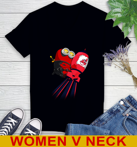 MLB Baseball Cleveland Indians Deadpool Minion Marvel Shirt Women's V-Neck T-Shirt